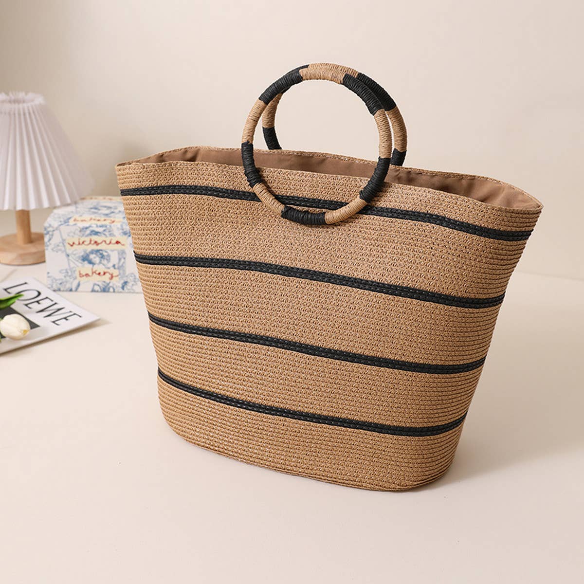 NEW STRIPED TOTE STRAW BAG WOVEN BAG