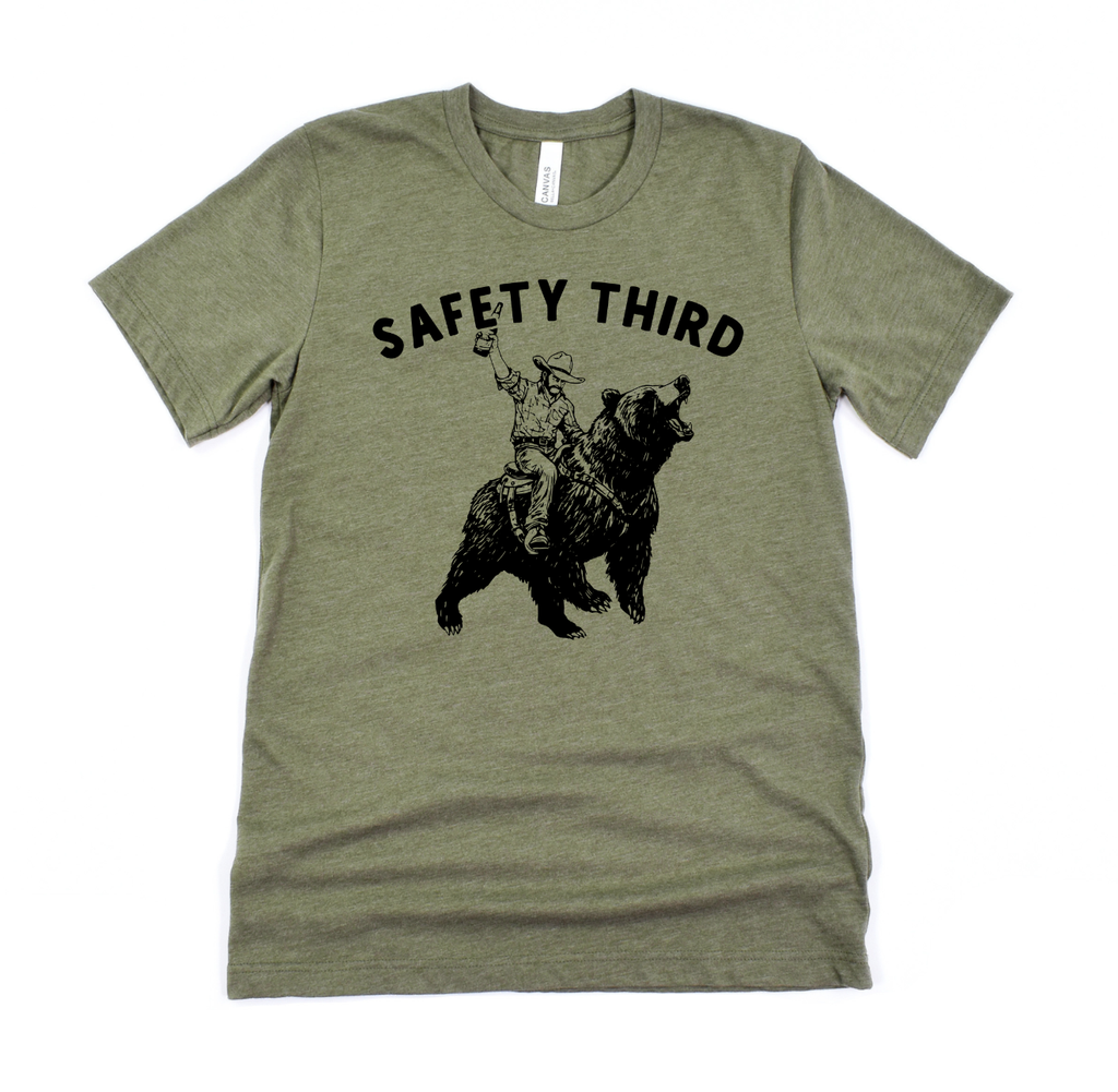 Safety Third Bear Rider Graphic Tee | Long Sleeve 281: Olive Tee / Unisex Medium