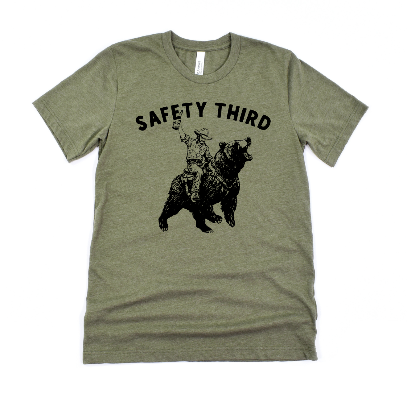 Safety Third Bear Rider Graphic Tee | Long Sleeve 281: Olive Tee / Unisex XX-Large