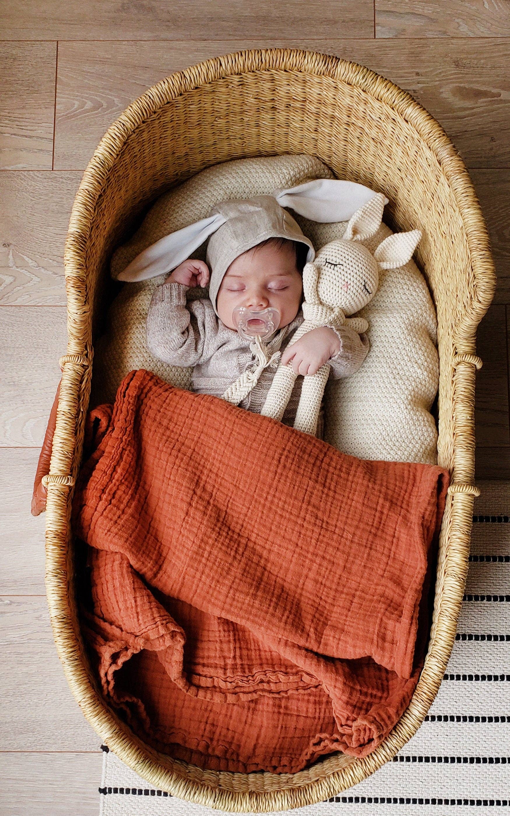 Sleepy Crochet Bunny Doll Standing Ears: Apricot bunny Doll