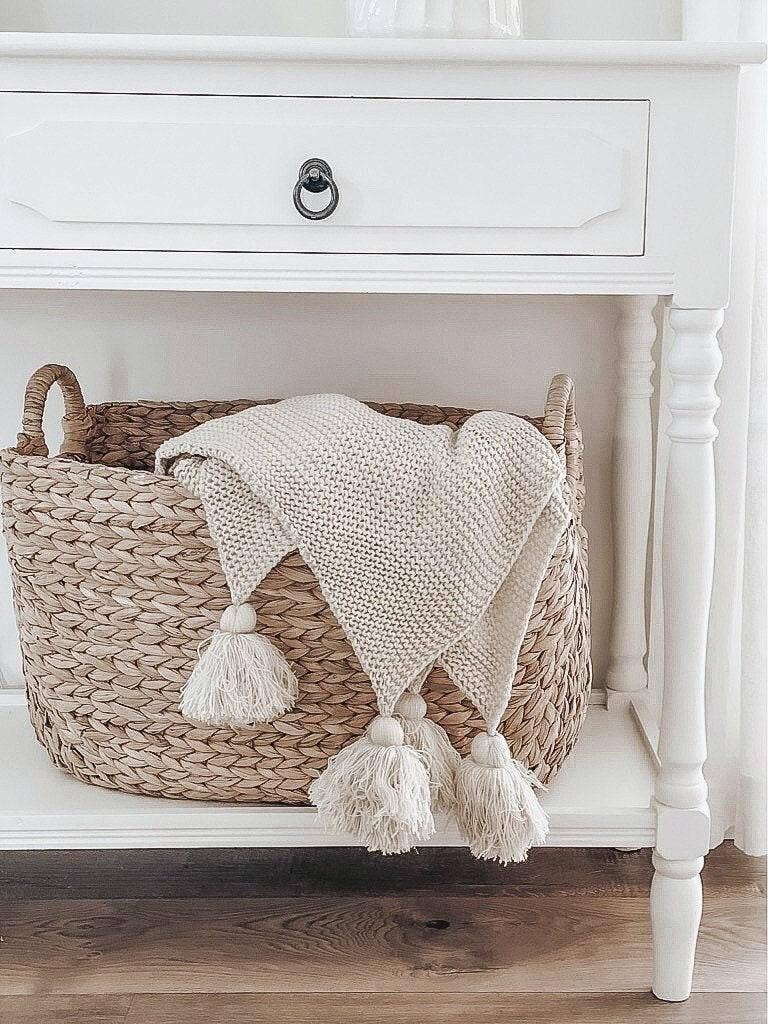 Knit Throw Blanket - Knit Throw Blanket With Tassels | Cozy: Grey