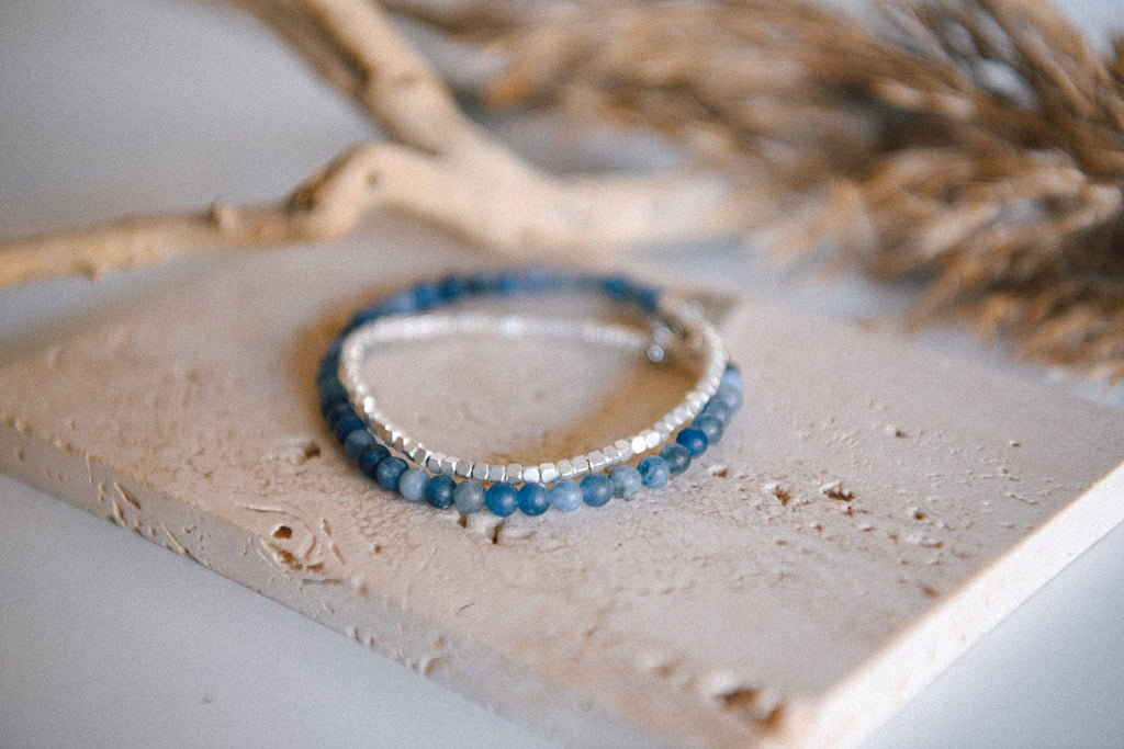 Gemstone Double Wrap Silver Beaded Bracelet : Jade