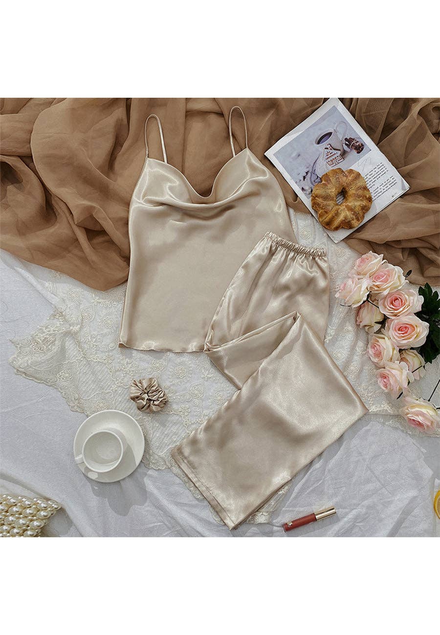 Satin Cowl Tank and Pajama Pants: Light Blue / Large 8-10