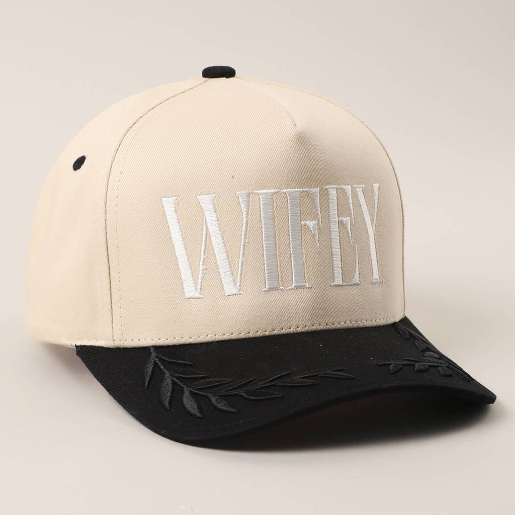 WIFEY Two-Tone Canvas Trucker Hat with Bay Leaf : BLK / One Size
