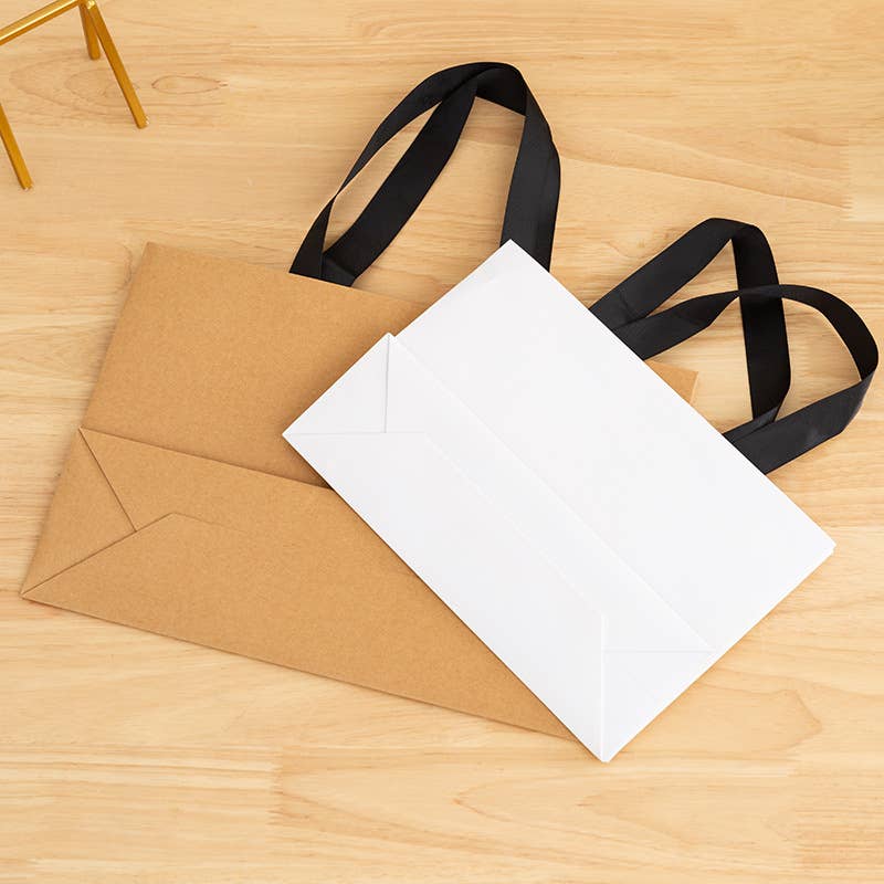 Premium Threaded Rope White Paper Gift Bag w/ free tissue: Small