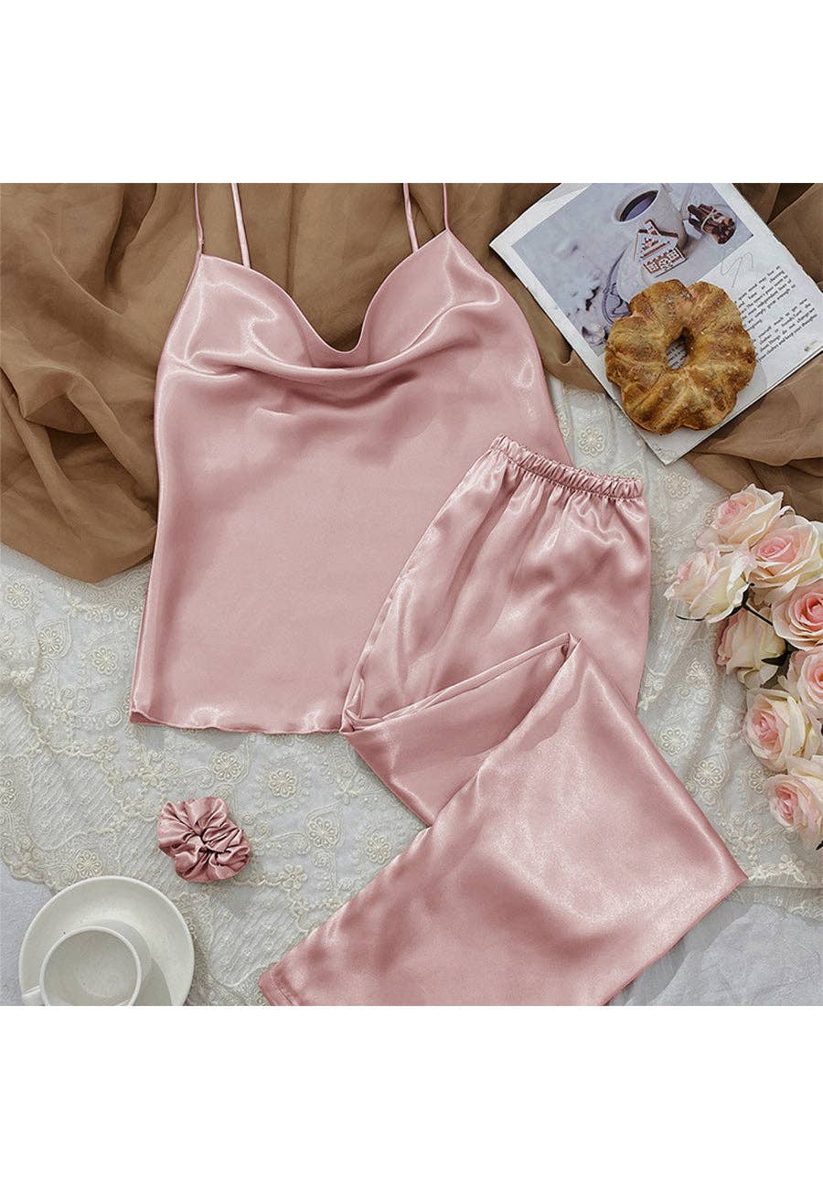 Satin Cowl Tank and Pajama Pants: Light Blue / Large 8-10