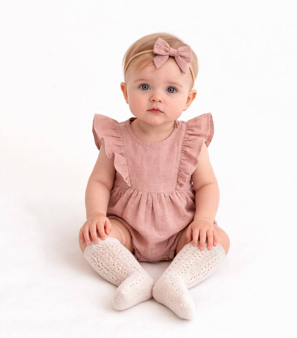 Gabriella Sleeveless Romper 3pc Set: Blush pink / NB