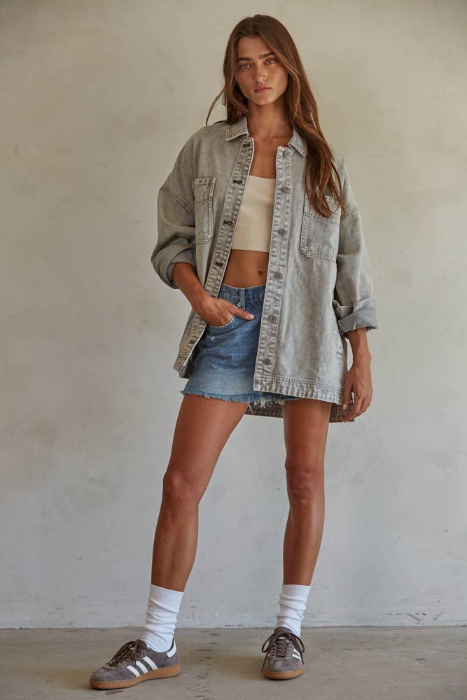 BD315 | Woven 100% Cotton Washed Denim Jacket: Washed Grey / S