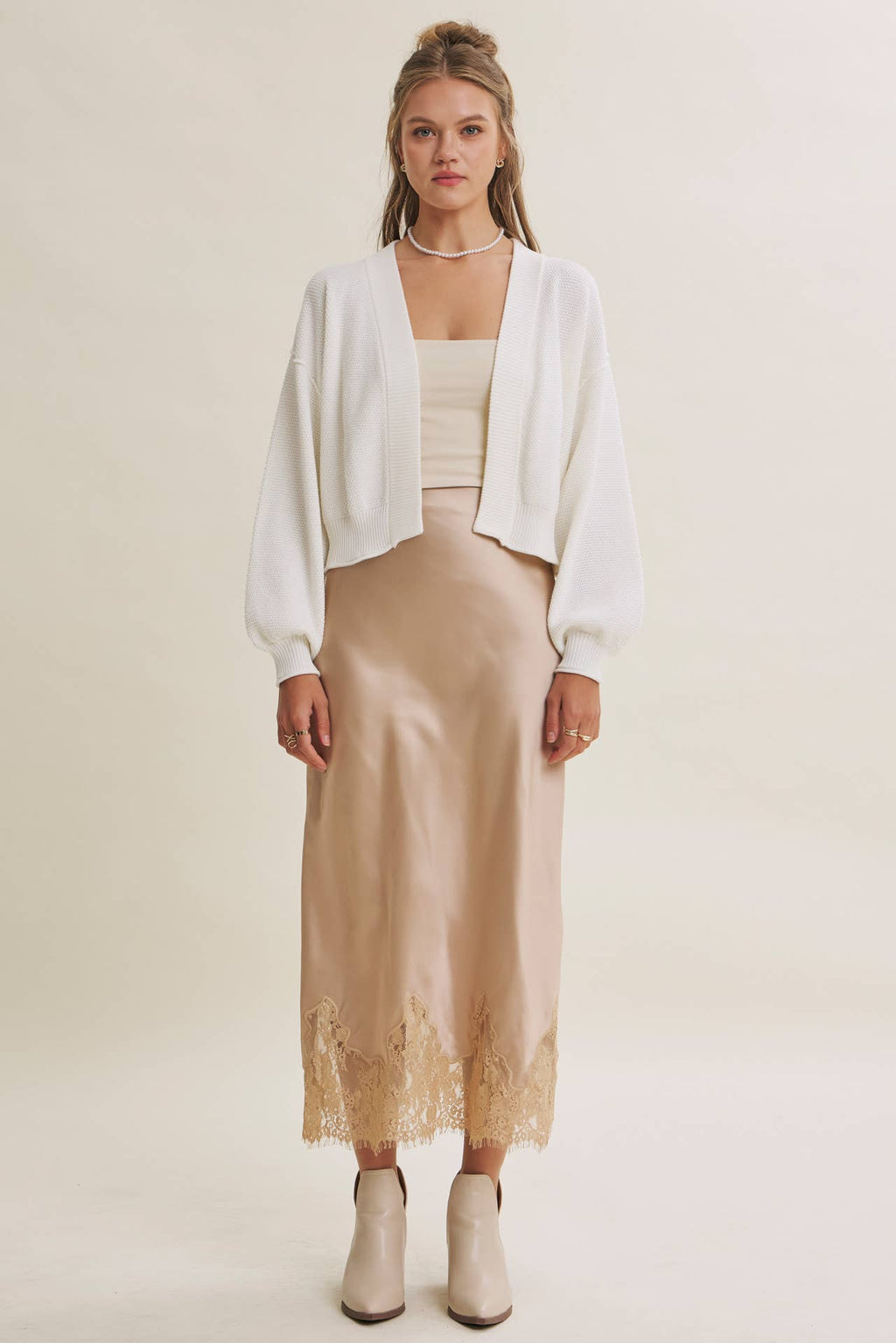 EVERYDAY ESEENTIAL EASY LAYERING BALLOON SLV WAFFLE CARDIGAN: OLIVE / S
