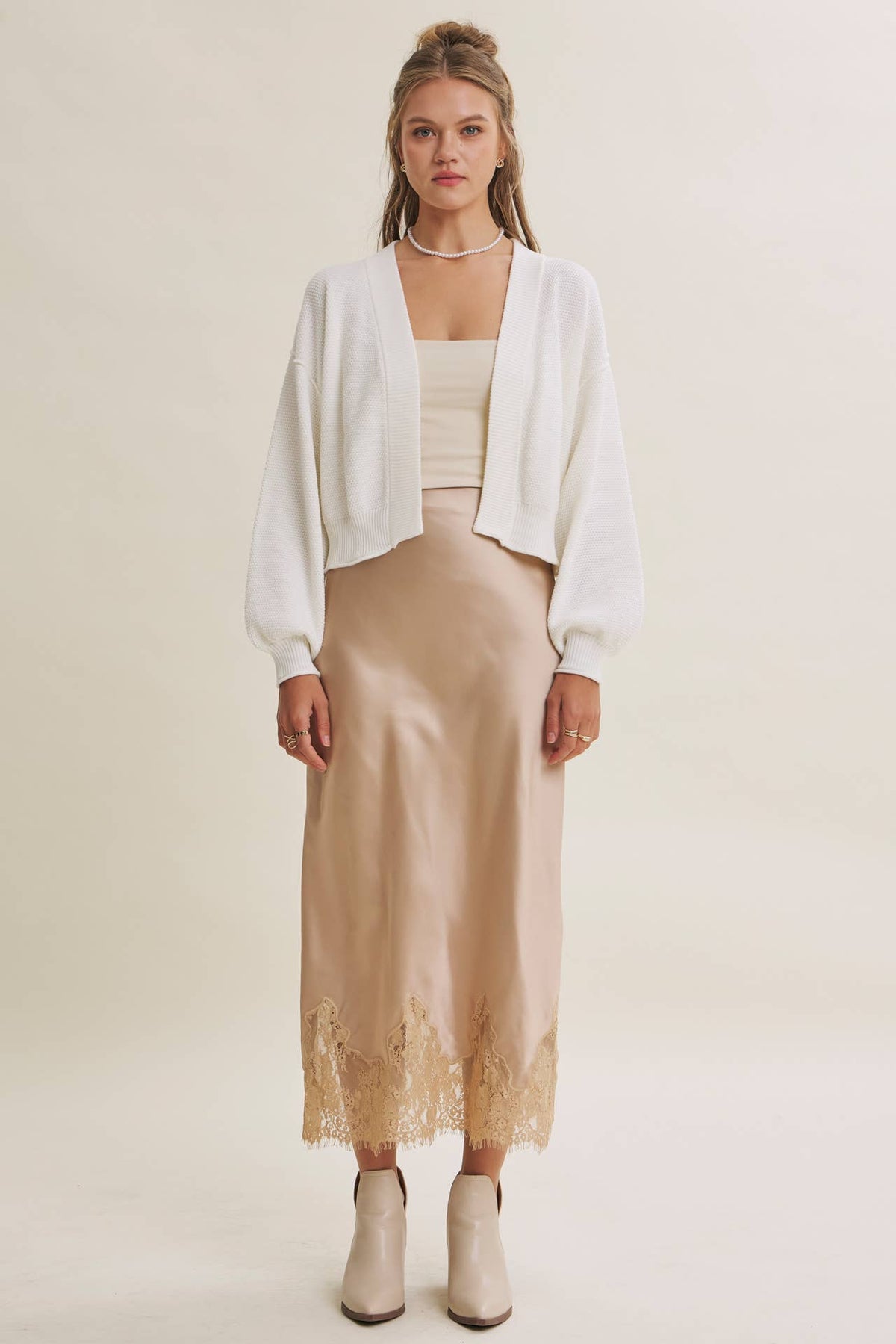 EVERYDAY ESEENTIAL EASY LAYERING BALLOON SLV WAFFLE CARDIGAN: OLIVE / S