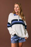 RUGBY KNIT SWEATER TOP: WHITE-DUSTY BLUE / S
