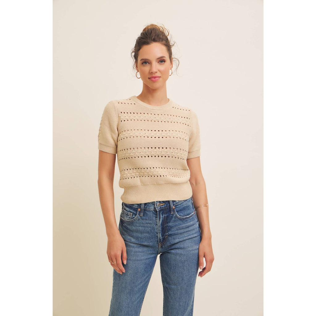 SOFT NOD TO VINTAGE POINTELLE COTTON SWEATER TOP