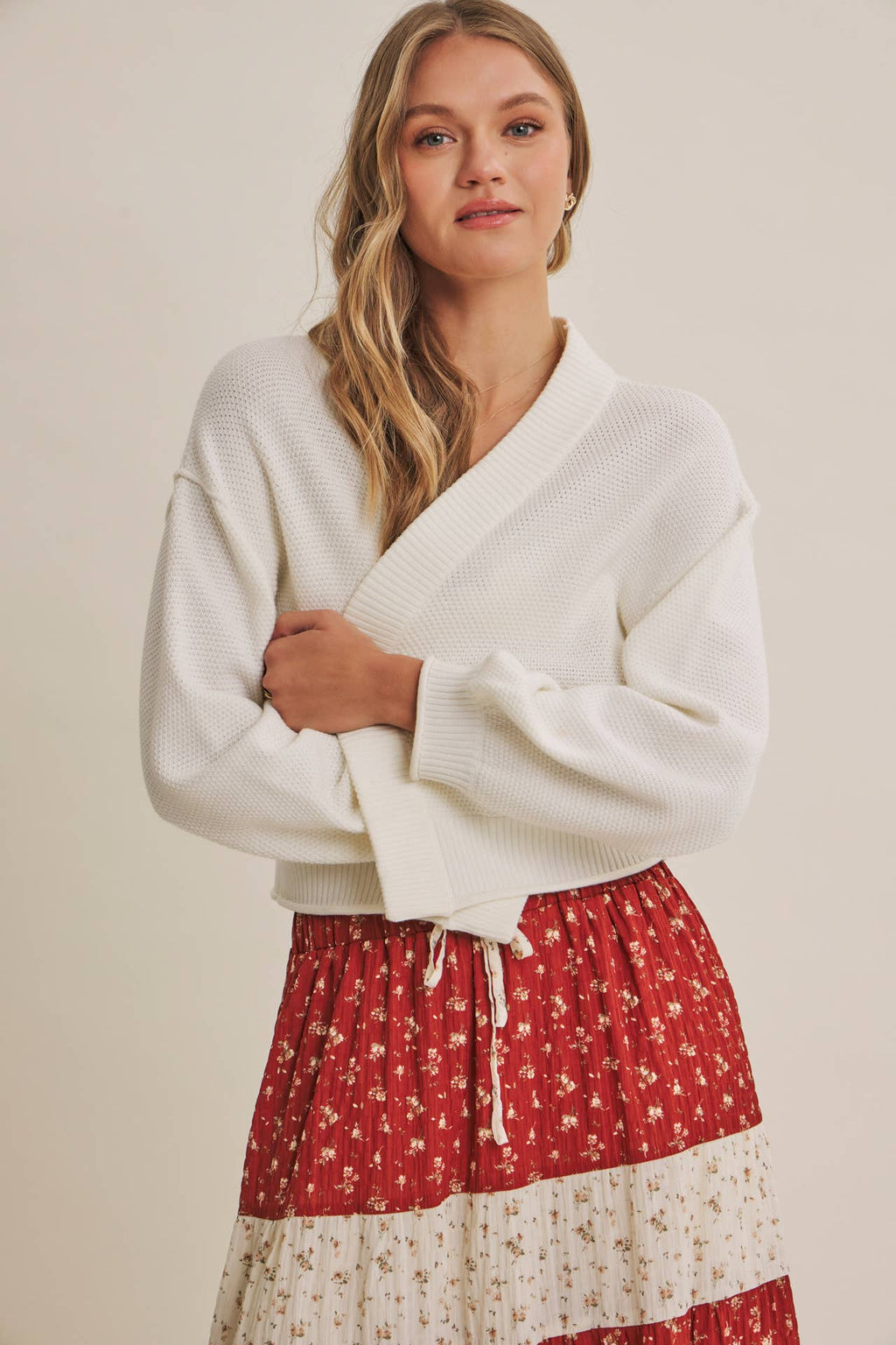 EVERYDAY ESEENTIAL EASY LAYERING BALLOON SLV WAFFLE CARDIGAN