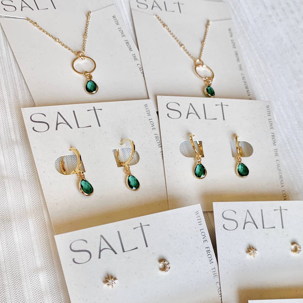 TEAL EMERALD GEM HOOPS