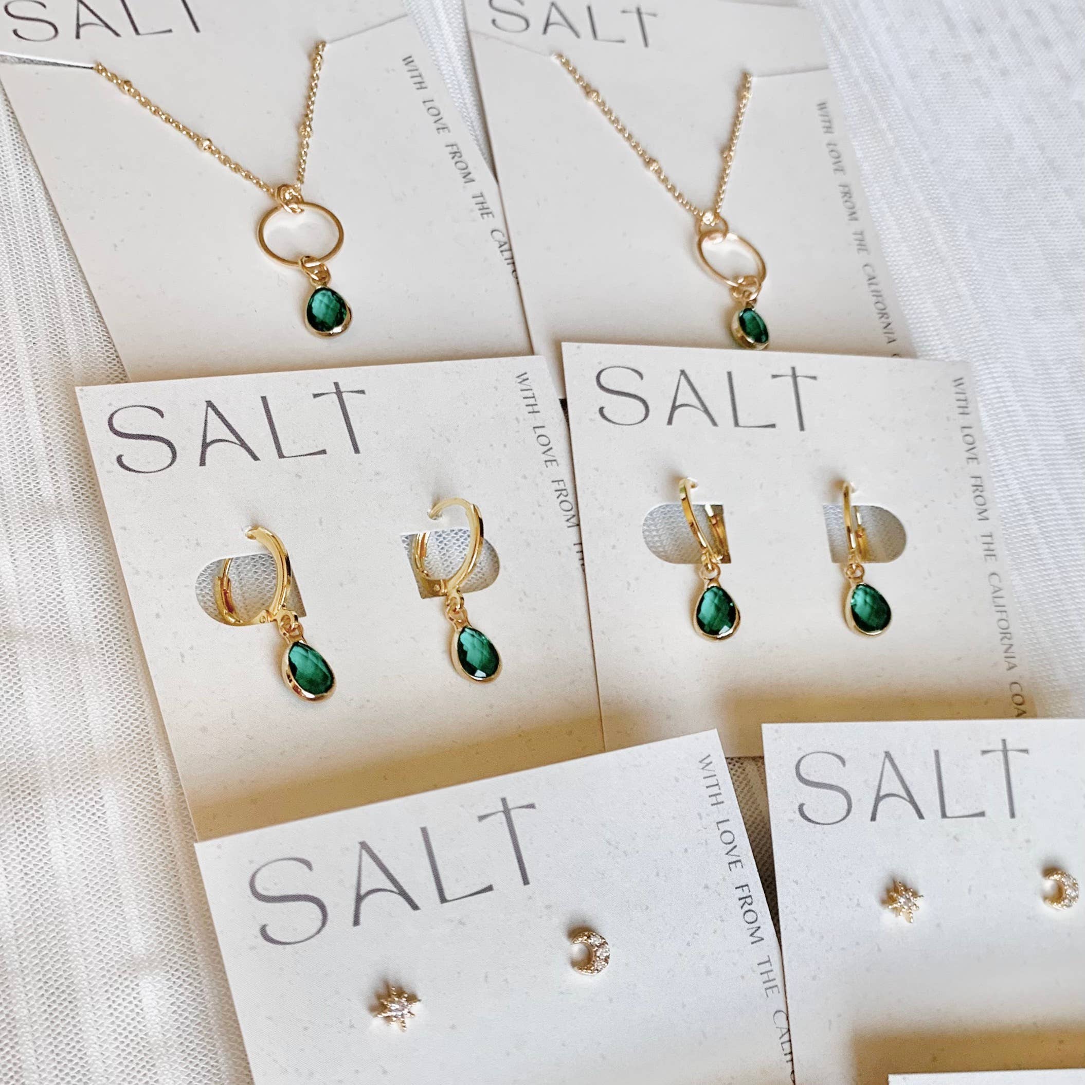 TEAL EMERALD GEM HOOPS