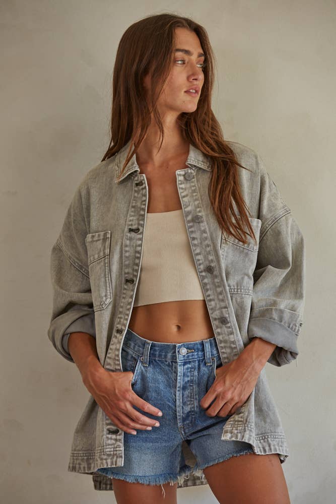 BD315 | Woven 100% Cotton Washed Denim Jacket: Washed Grey / S