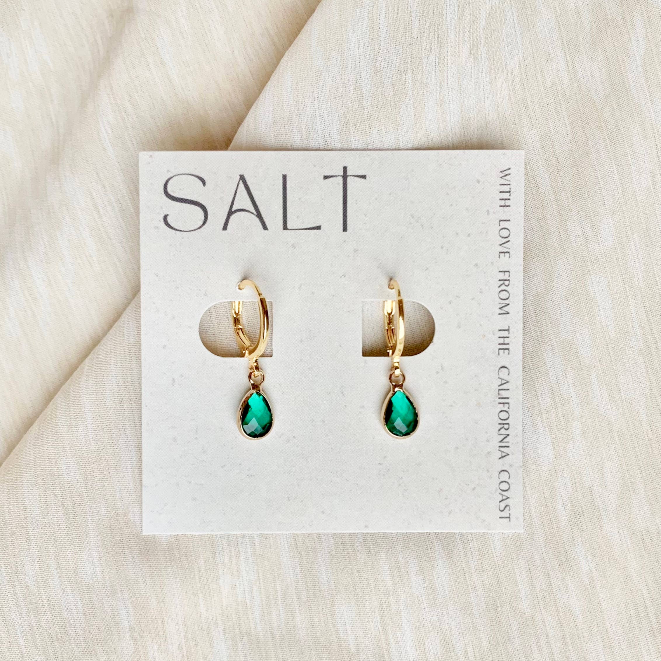 TEAL EMERALD GEM HOOPS