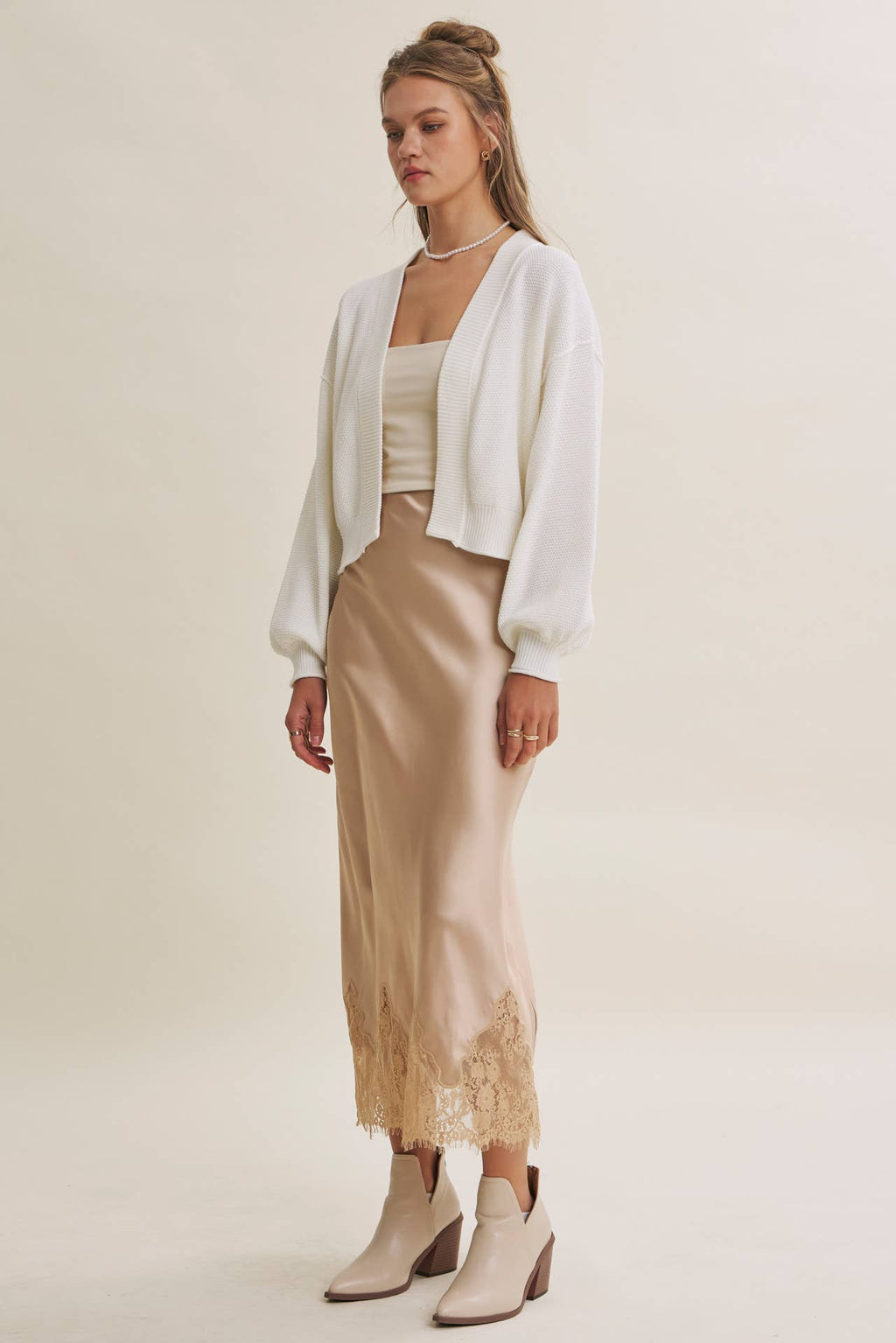 EVERYDAY ESEENTIAL EASY LAYERING BALLOON SLV WAFFLE CARDIGAN: OLIVE / L