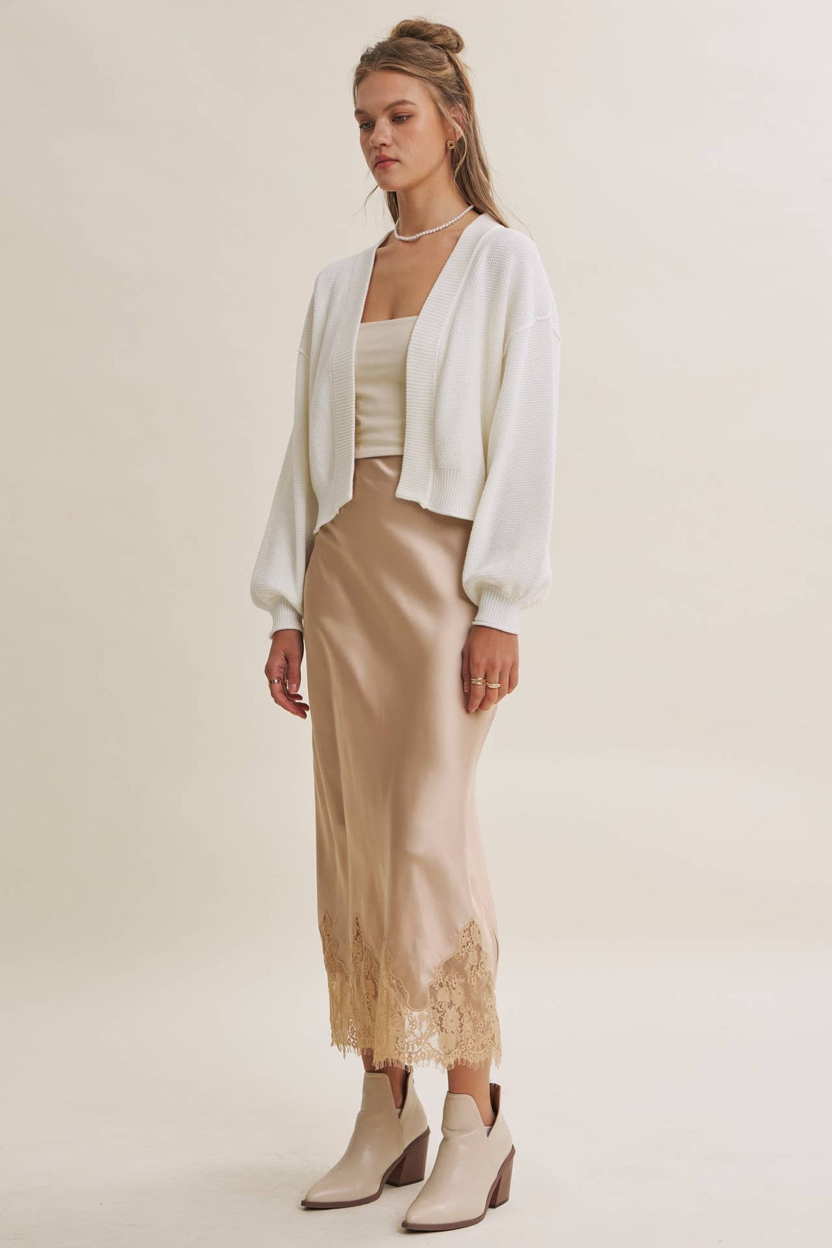 EVERYDAY ESEENTIAL EASY LAYERING BALLOON SLV WAFFLE CARDIGAN