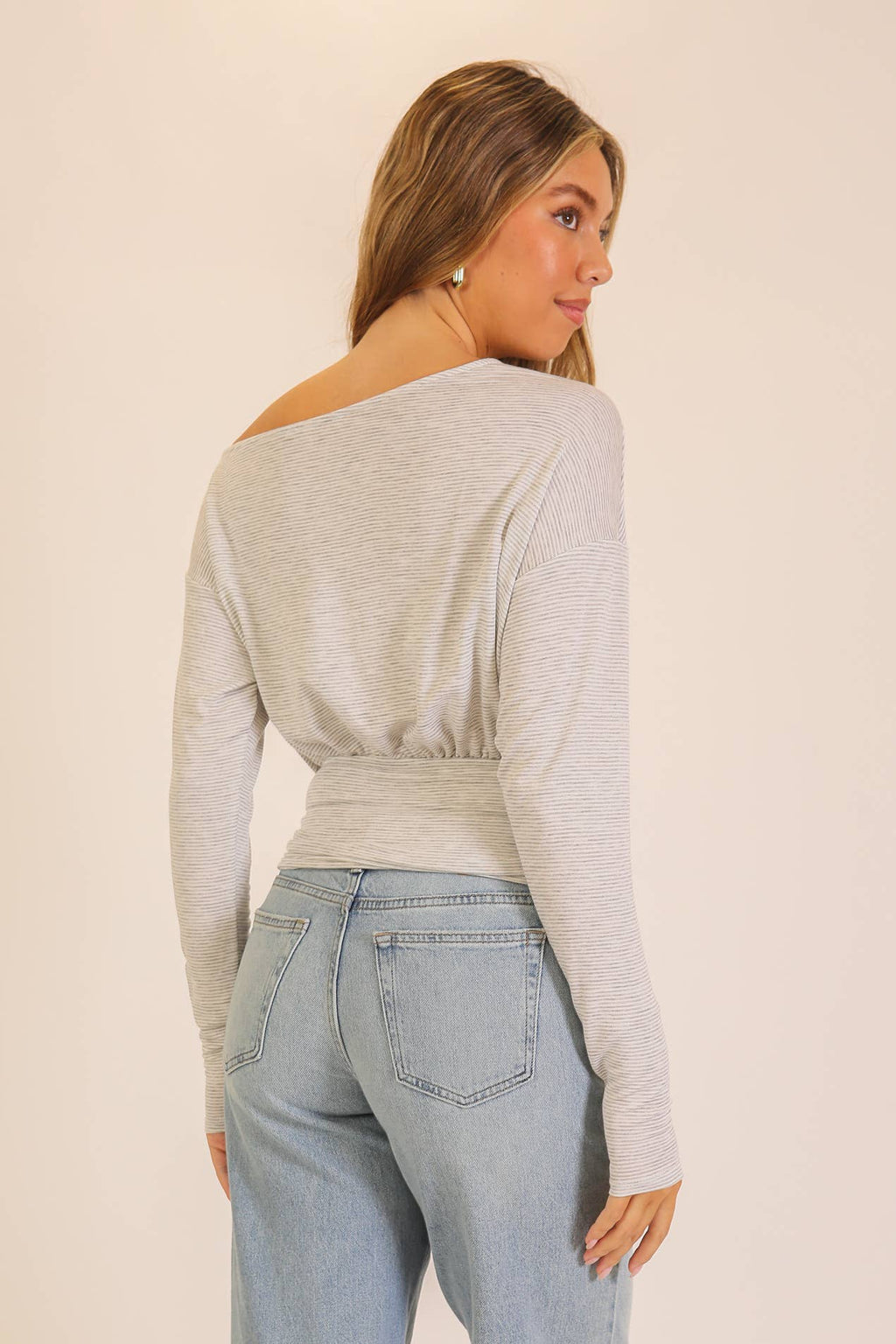 Striped One-Shoulder Ruched Waist Top