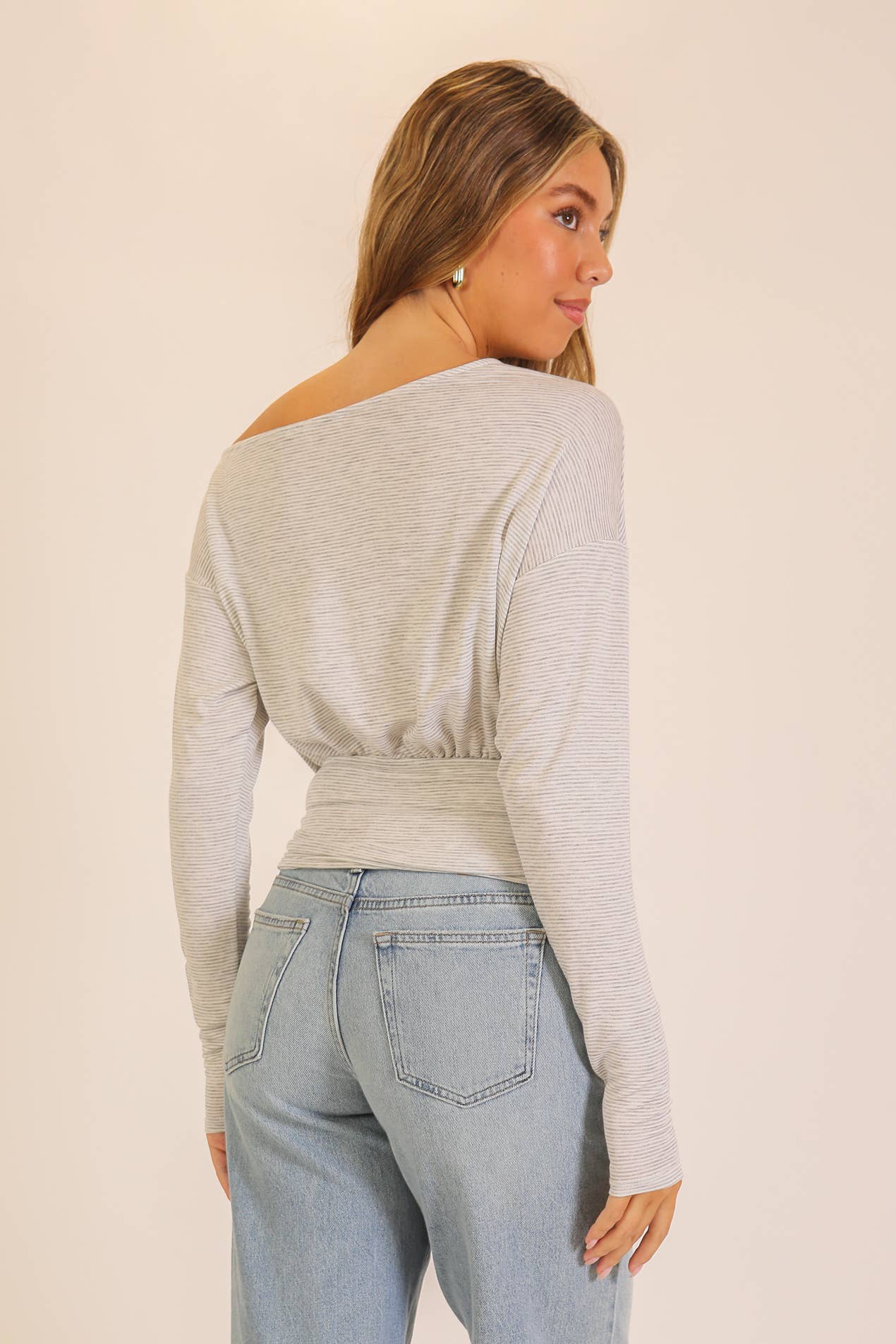 Striped One-Shoulder Ruched Waist Top