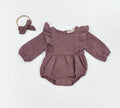 Gabriella Longsleeve Romper with Bow: Plum / 0-3 months