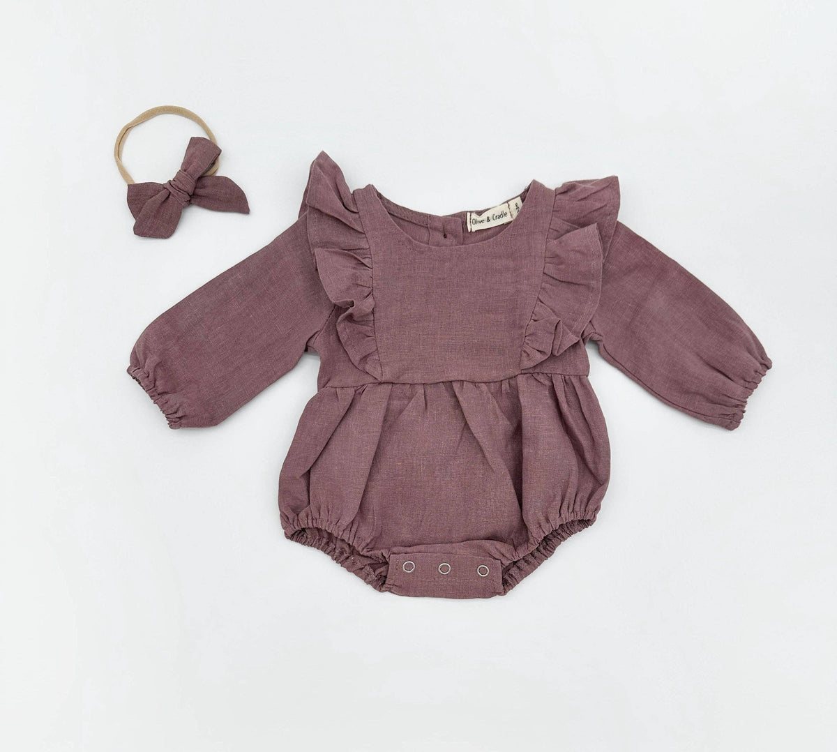 Gabriella Longsleeve Romper with Bow: Plum / 0-3 months