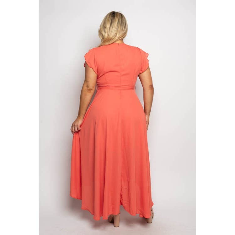 PLUS SIZE SURPLICE WRAP RUFFLE SLEEVE MIDI DRESS: Green / 1X