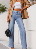 Women's High Waist Wide Leg Jeans with Seaming Detail