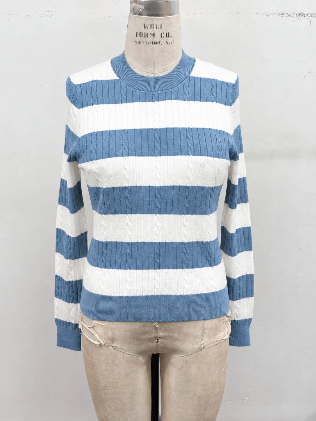 Stripe Cable Knit Sweater: Black/ivory / S