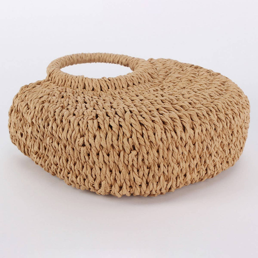 SOLID COLOR SEMI-CIRCLE HANDMADE STRAW BAG