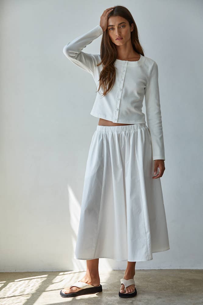 L8829T | Knit Cotton Spandex Ribbed 3/4 Sleeve Cardigan: Off White / S