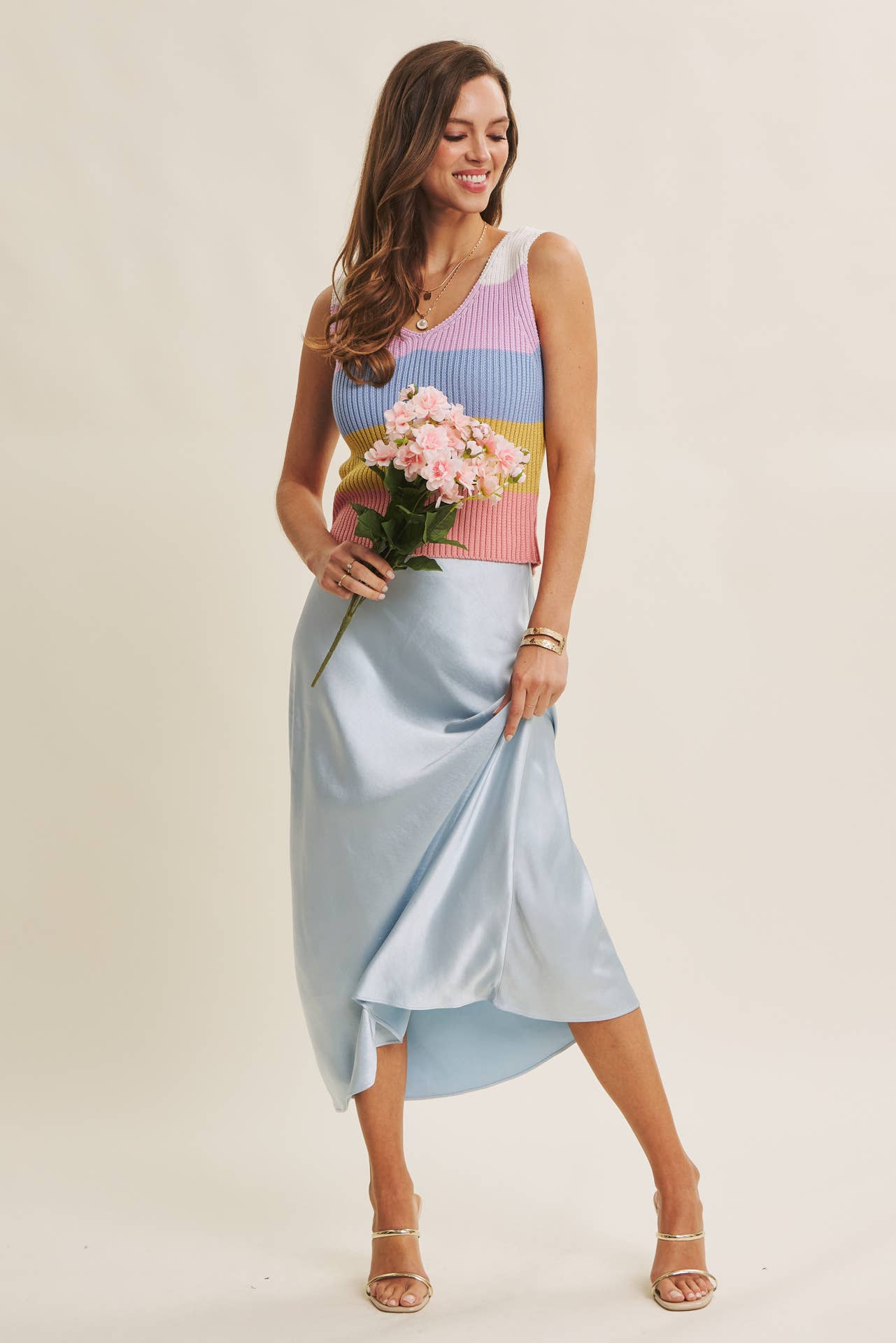 MOONLIT THICK HIGH QUALITY SILKY SATIN BIAS CUT MAXI SKIRT: DUSTY MAUVE / S