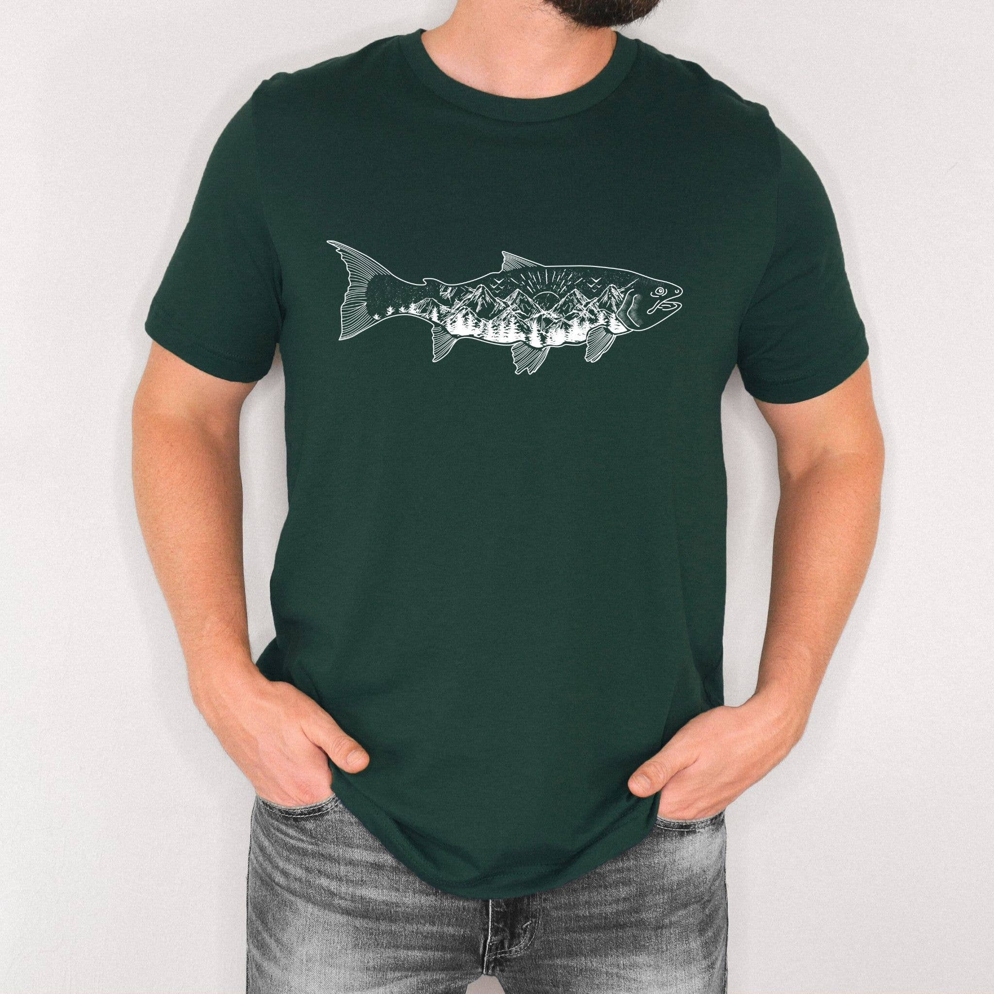 Mountain Fish Graphic Tee | Long Sleeve 018: Military T-Shirt / Small