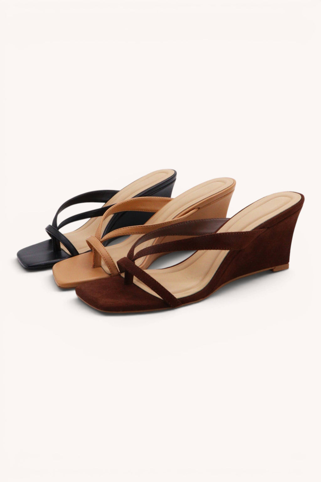 POET-05 Retro Wedge Thong Sandals Trendy Slip-On Heels: MOCHA / A12