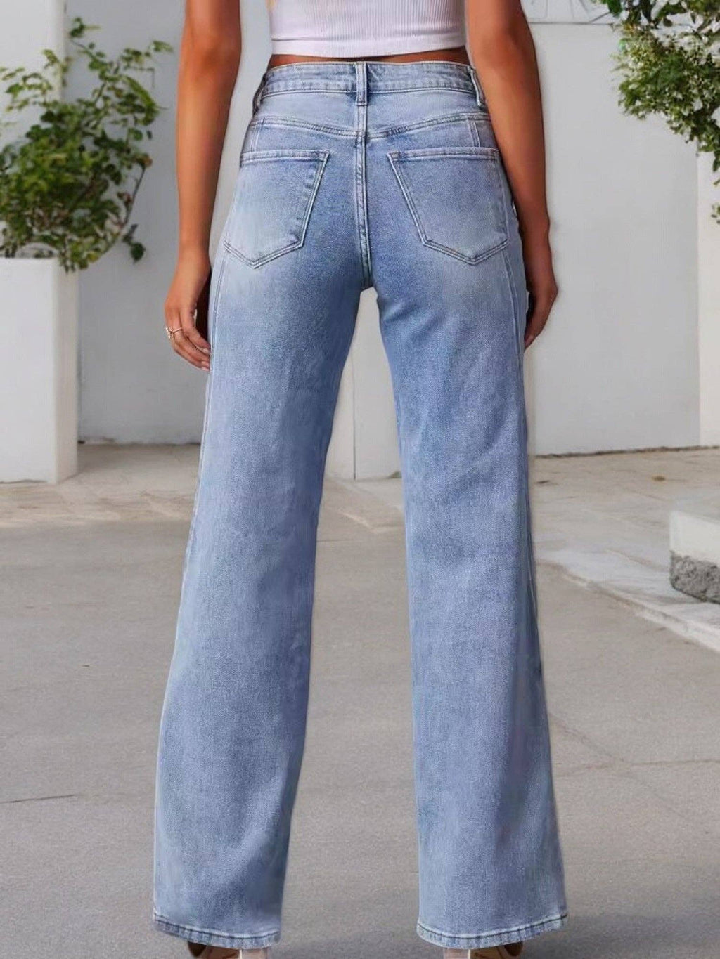 Women's High Waist Wide Leg Jeans with Seaming Detail