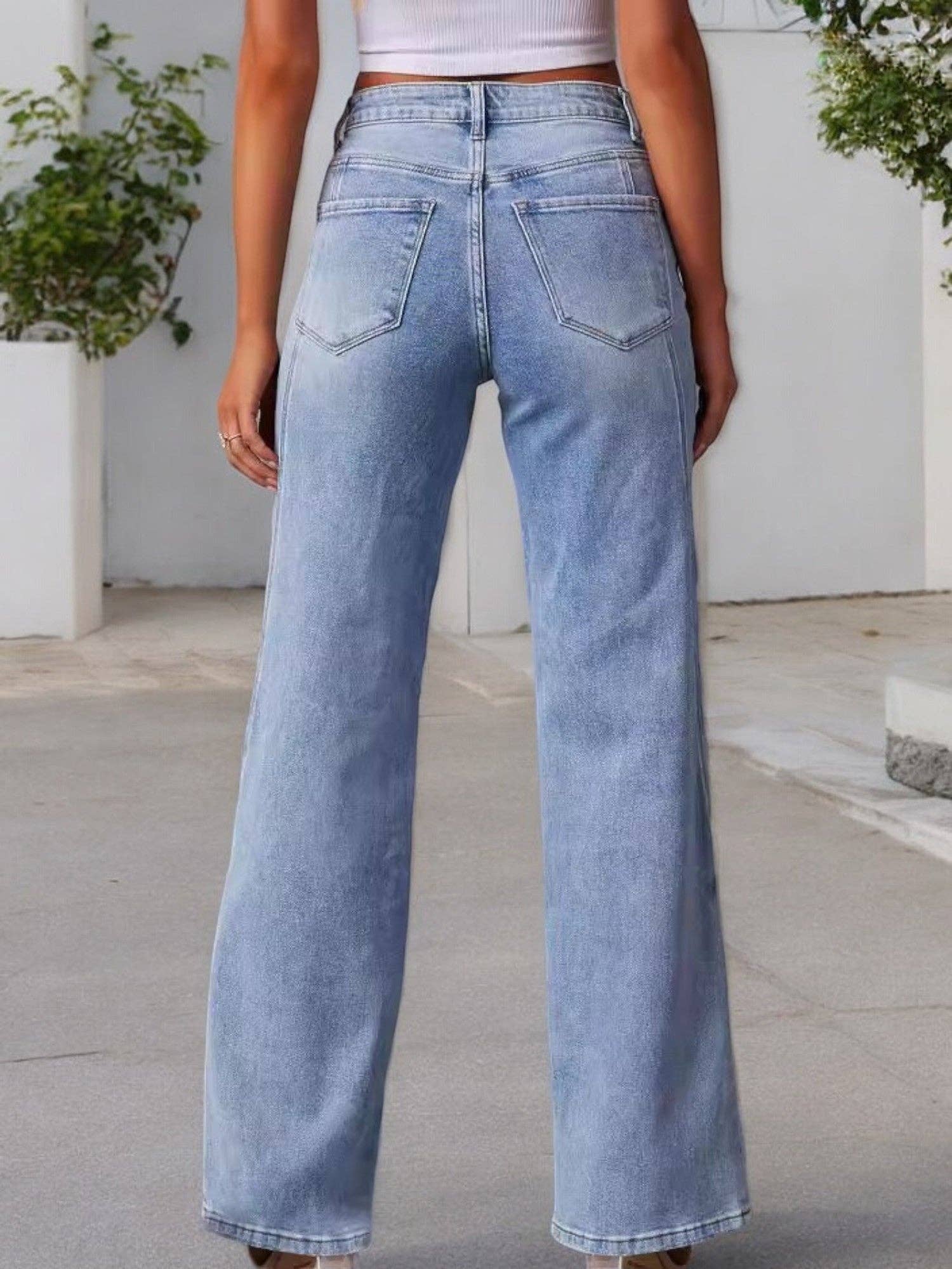 Women's High Waist Wide Leg Jeans with Seaming Detail