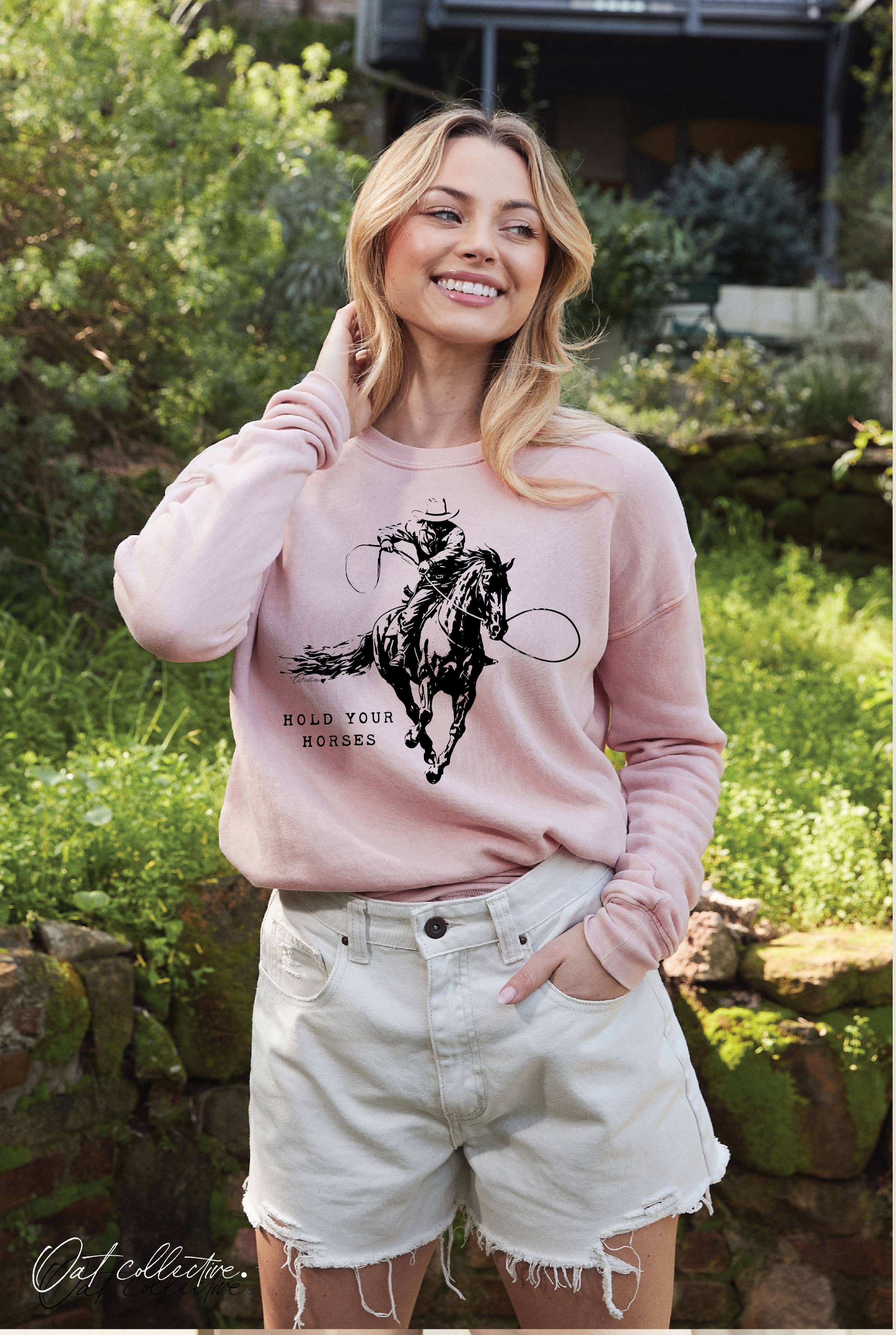 HOLD YOUR HORSES Mineral Graphic Sweatshirt: DUSTY FOREST / L