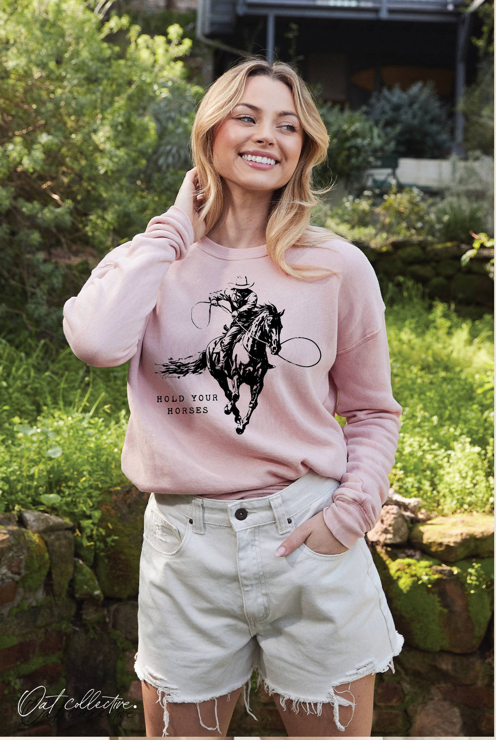 HOLD YOUR HORSES Mineral Graphic Sweatshirt: DUSTY FOREST / M