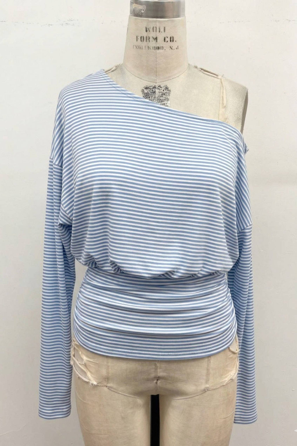 Striped One-Shoulder Ruched Waist Top