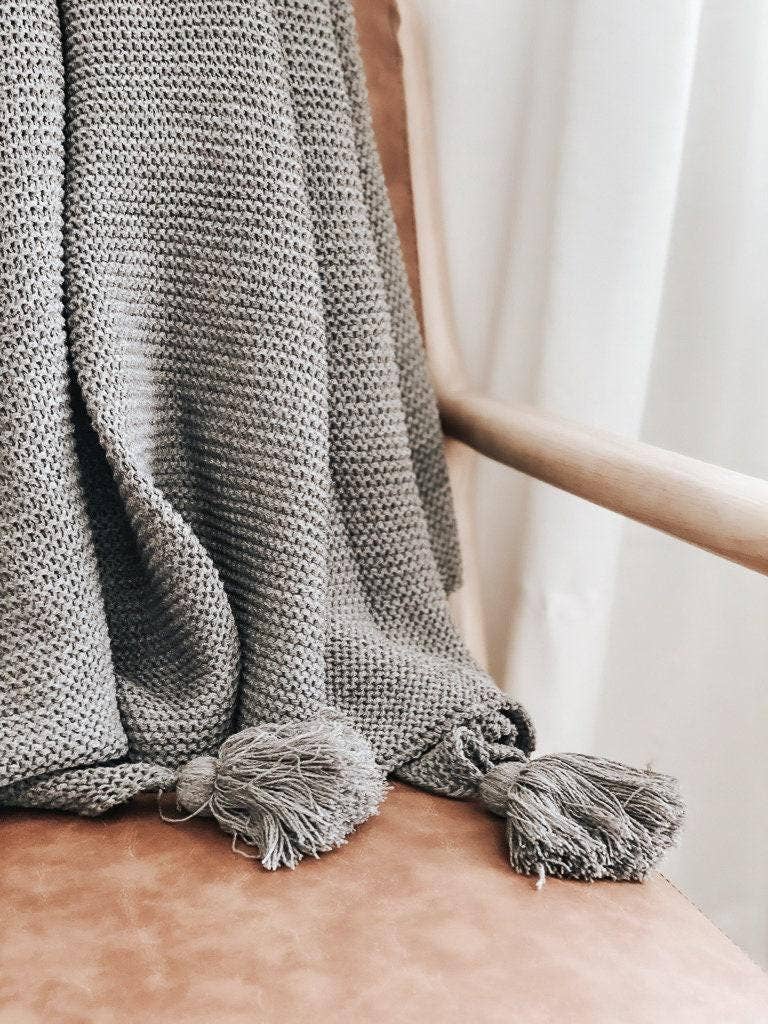 Knit Throw Blanket - Knit Throw Blanket With Tassels | Cozy: Cream