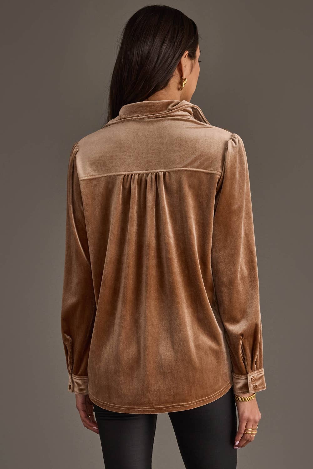 Tan Velvet Button Up
