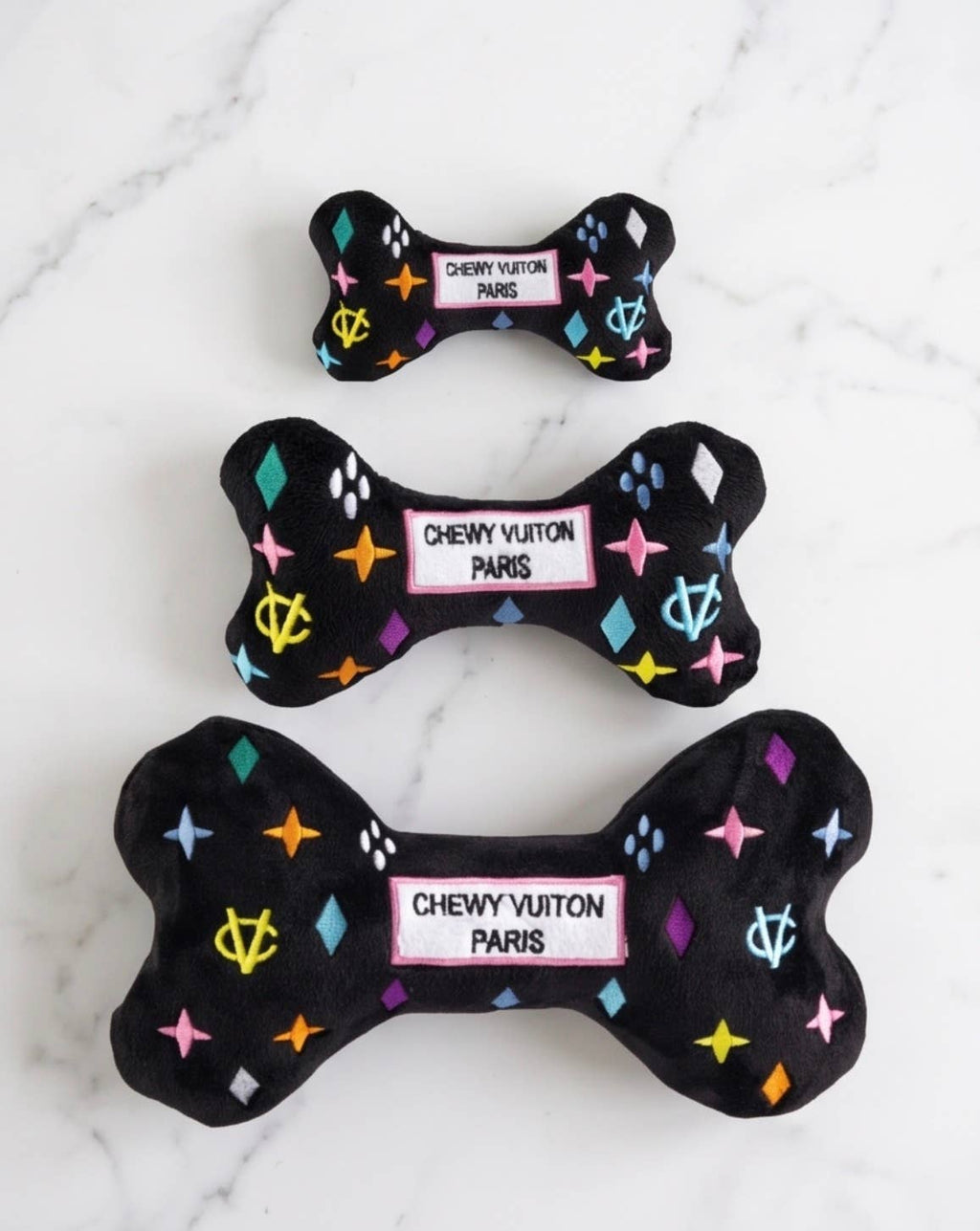 Black Monogram Chewy Vuiton Bone Squeaker Dog Toy