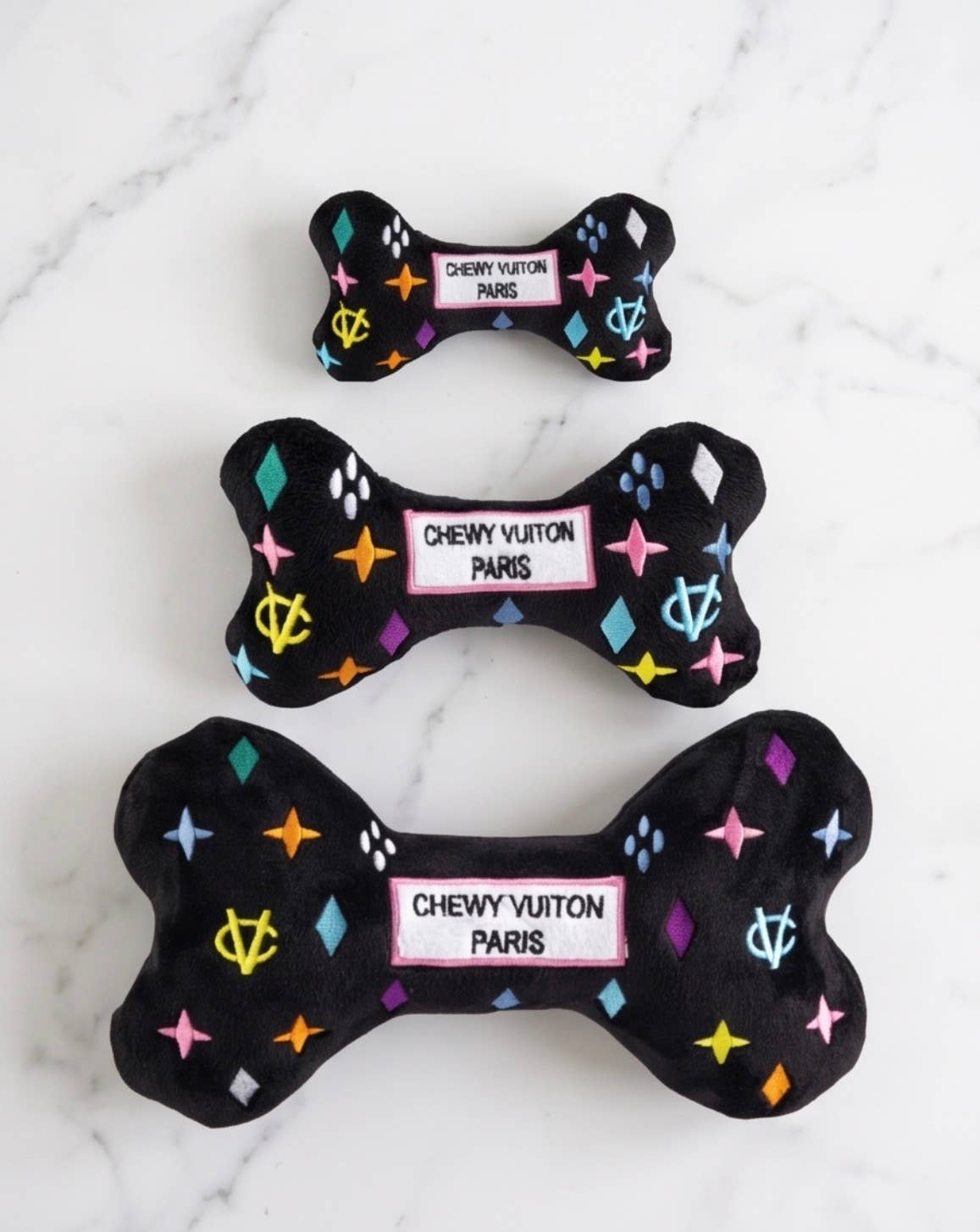 Black Monogram Chewy Vuiton Bone Squeaker Dog Toy