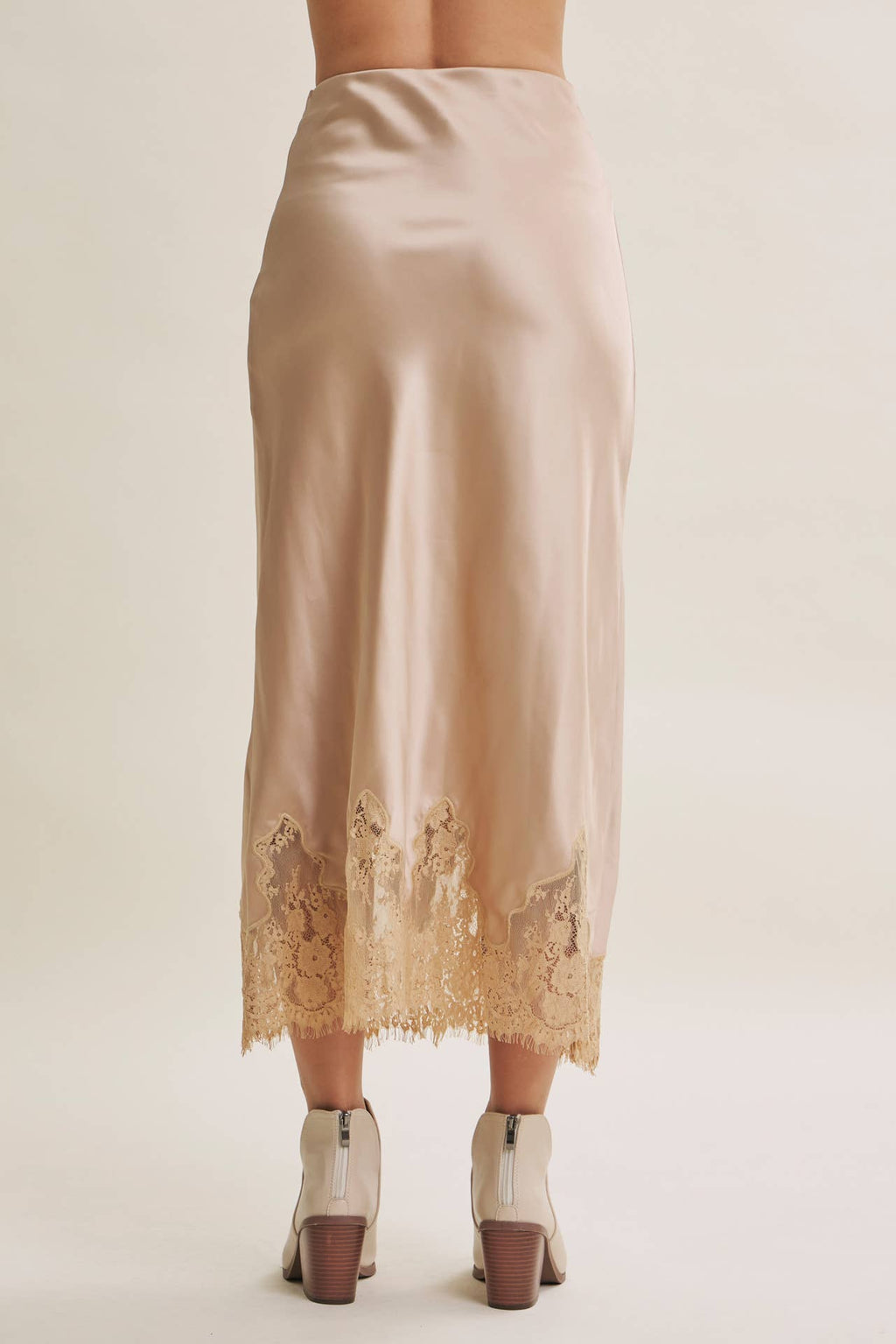 UNEXPECTED ELEGANT FRENCH LACE SATIN MIDI SKIRT: BLACK / L